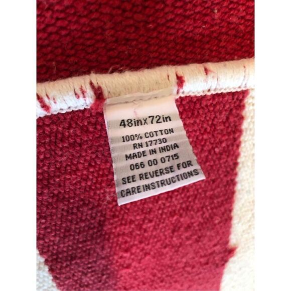 Vintage Thick Cotton Red and White Striped Rug 4x6 - Picture 4 of 5
